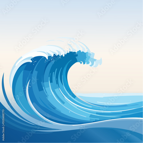 Stylized Vector Illustration of a Single Ocean Wave Crest