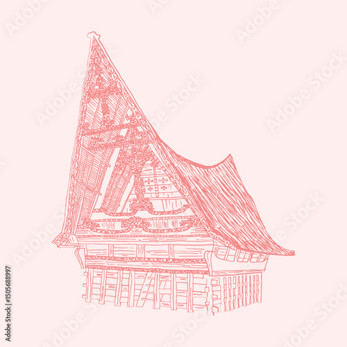 indonesian bugis house traditional line art illustration