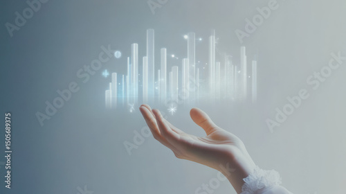 Hand reaching for digital cityscape futuristic environment technology concept minimalist viewpoint