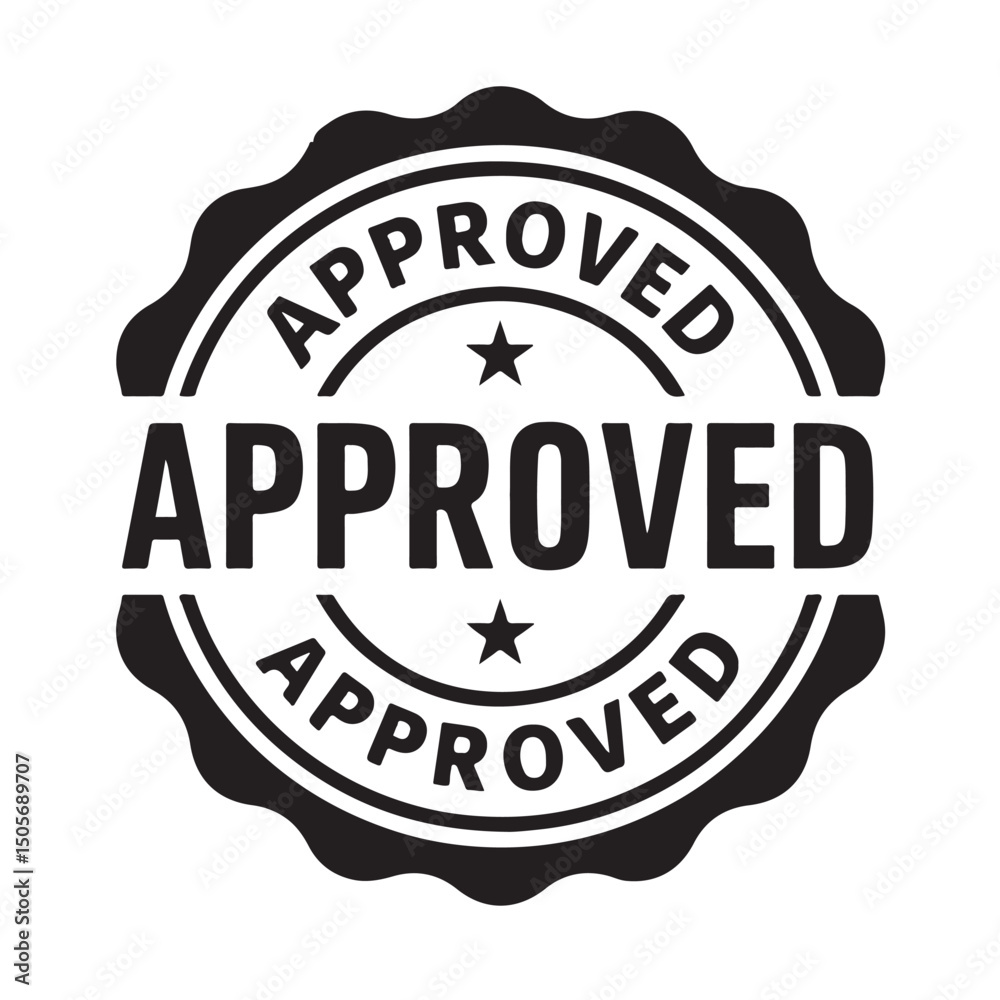 Approved Stamp Badge Vector Icon – Black and White Round Approval Seal Design
Approved Stamp Badge Vector Icon – Black and White Round Approval Seal Design
