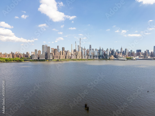 Drone View of New Jersey Waterfront Homes with Manhattan Skyline