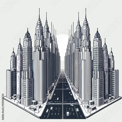 silhouette of building with various models