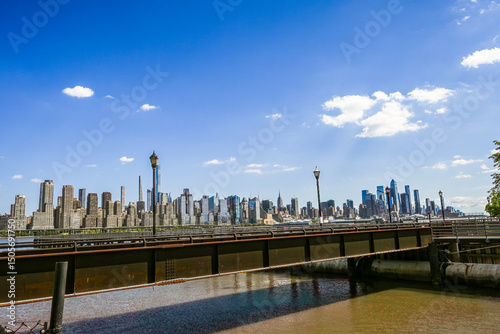 Drone View of New Jersey Waterfront Homes with Manhattan Skyline