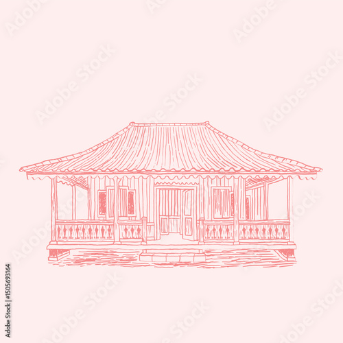 betawi house traditional line art illustration