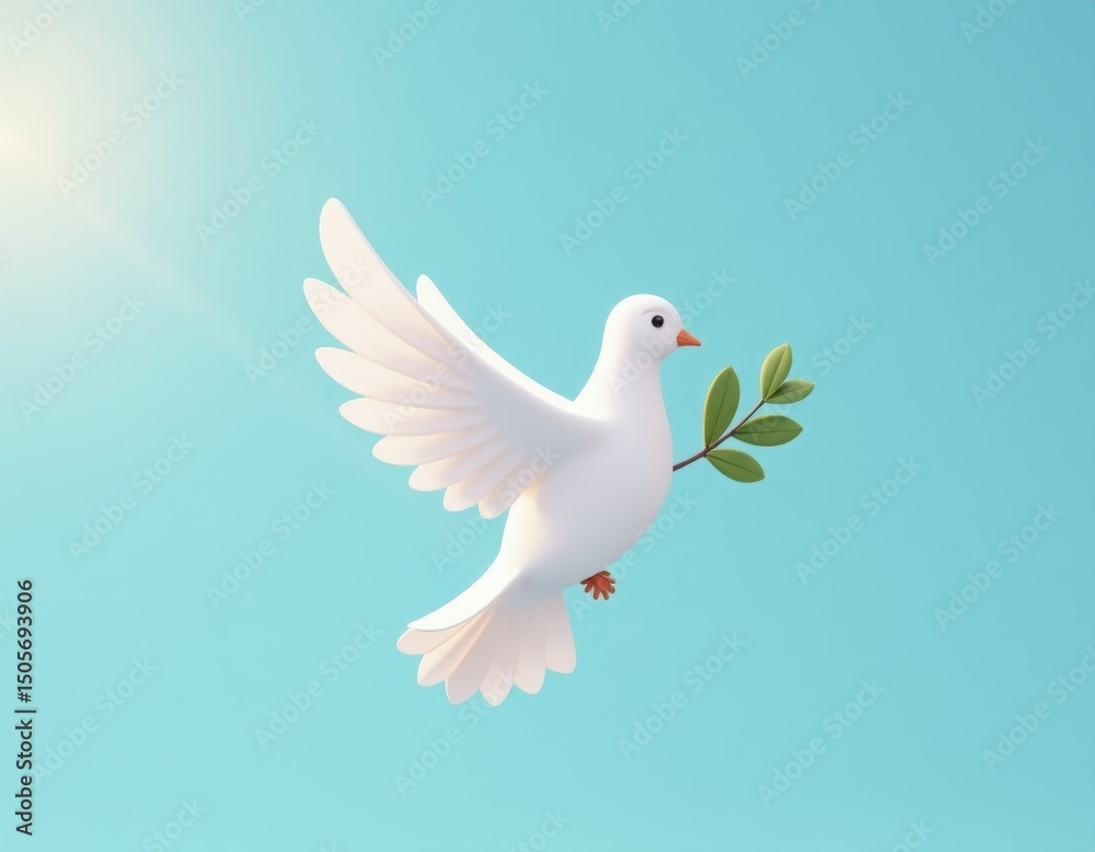 Fototapeta premium White Dove of Peace with Olive Branch - 3D Render.