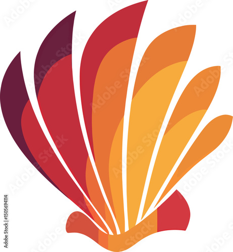 Stylized shell design in vibrant shades of orange and red.