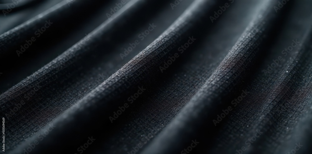 Fototapeta premium Close-up of a black mesh sports jersey texture with woven threads, sporty, texture