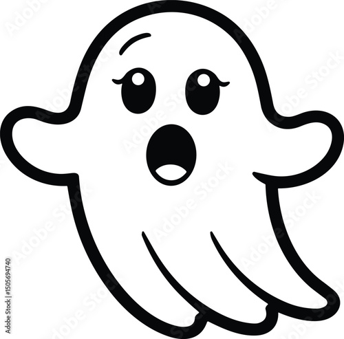Kawaii Ghost Line Art Vector – Cute Halloween Cartoon Illustration