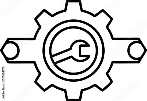 Wrench Inside Gear Line Art Vector Illustration 
