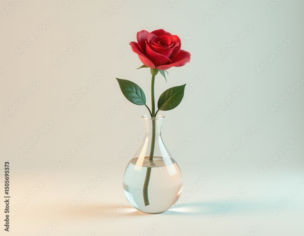 Fototapeta premium Single Red Rose in Glass Vase - Minimalist Floral Still Life