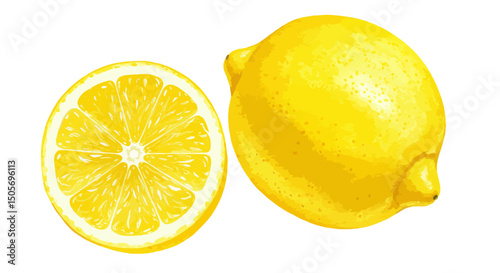 Watercolor Painting Showcases A Whole Lemon And A Cross Section Radiating Freshness And Vibrancy