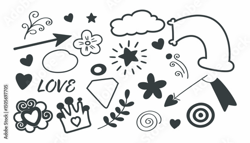 Black and white vector icons set for web design with symbol elements and cloud pattern
