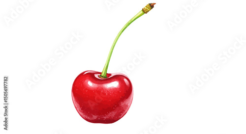 A Delicate Watercolor Painting Captures The Vibrant Essence Of Two Ripe Red Cherries With Stems