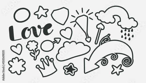Hand-drawn vector doodle sketch elephant illustration with abstract cloud speech bubble pattern