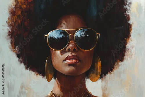 Stylish Woman with Afro Hair and Sunglasses