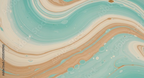 Fluid Abstract Art with Teal Beige and White Swirling Patterns
