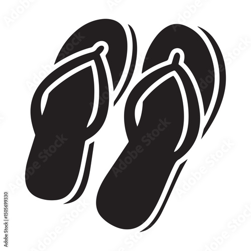 Summer flip flop clipart cartoon style vector illustration Silhouette White background.