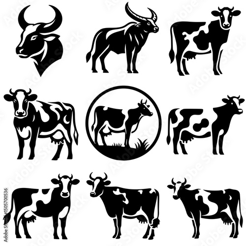 vector icon pack (icon sheet), dairy cow silhouette