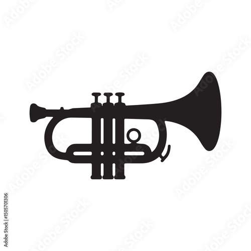 Trumpet black silhouette vector art and illustration Silhouette White background.