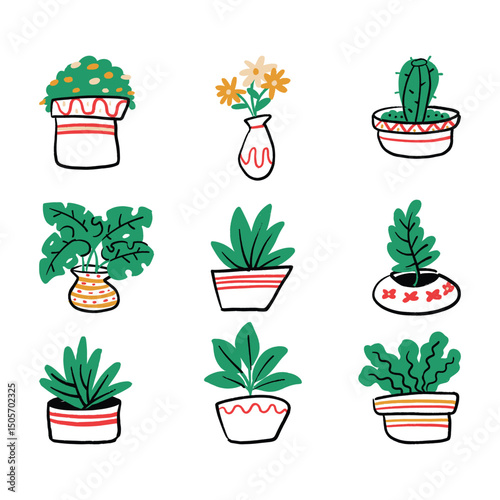 Charming Hand-Drawn Potted Plants A Collection of Cute Illustrations