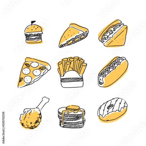 Delicious Fast Food Illustrations Burgers, Pizza, Fries, and More
