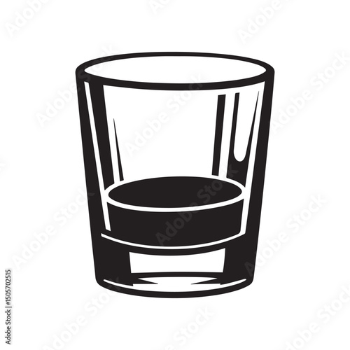 Whiskey glass black silhouette vector art and illustration Silhouette White background.