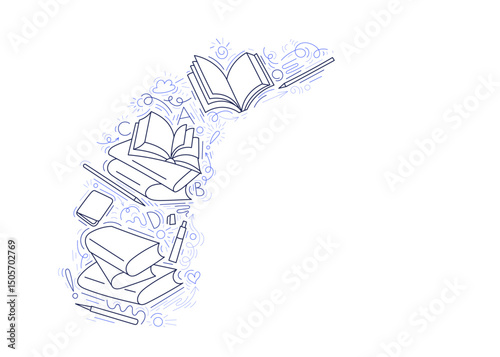 Book line design Education backdrop Library border
