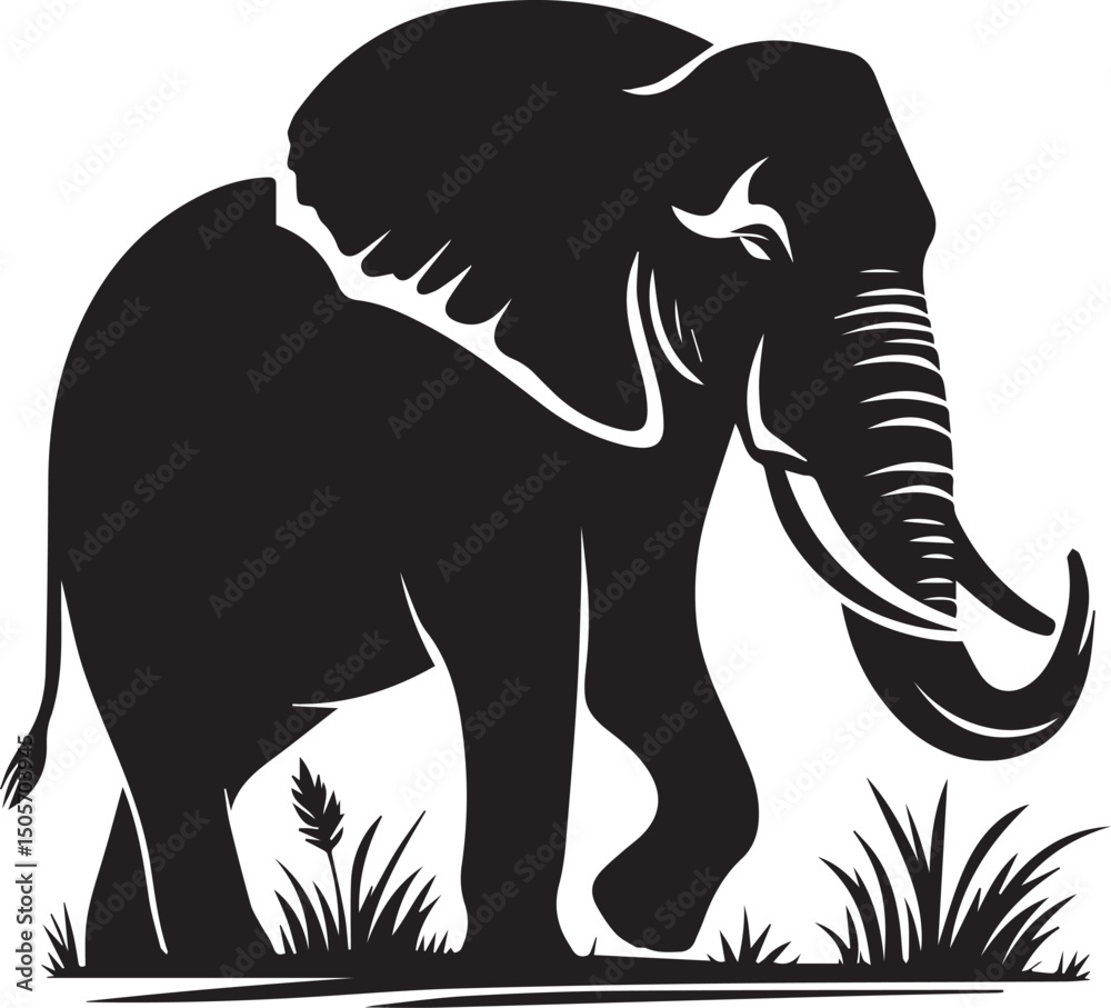 Black vector illustration of a wild elephant silhouette, perfect for animal and nature-themed designs
Black vector illustration of a wild elephant silhouette, perfect for animal and nature-themed designs