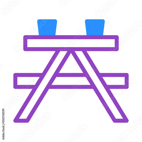 Stylized picnic table illustration with beverages, flat design concept