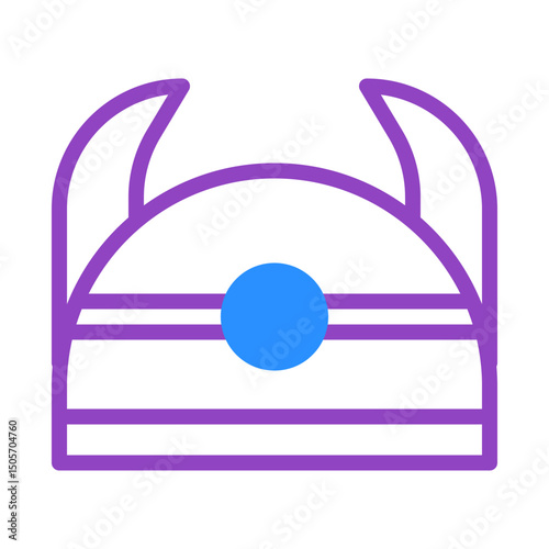 Abstract depiction of headwear with horn-like extensions and centered circle