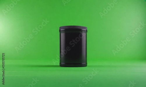 Black Container on Green Backdrop: A sleek, modern, black container is set against a vibrant green backdrop, offering a clean, minimalist aesthetic