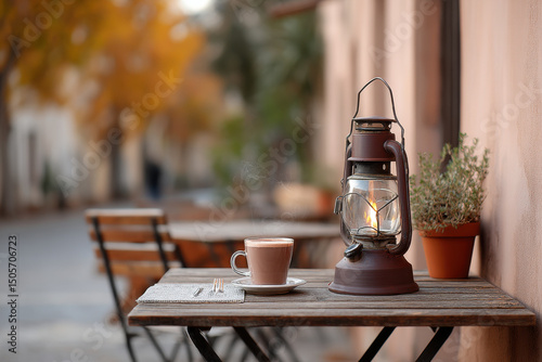 charming europeanstyle street cafe featuring cozy stoves and warm atmosphere photo