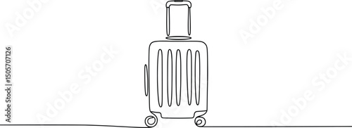 Line Art Minimalist Suitcase Vector Illustration, Travel Luggage Outline Art Illustration.