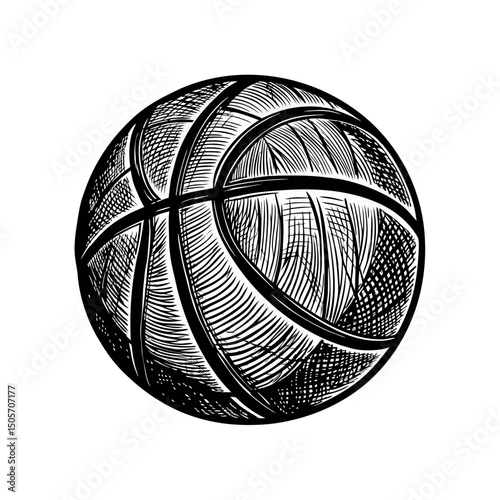 Detailed hand-drawn basketball with textured lines and shading