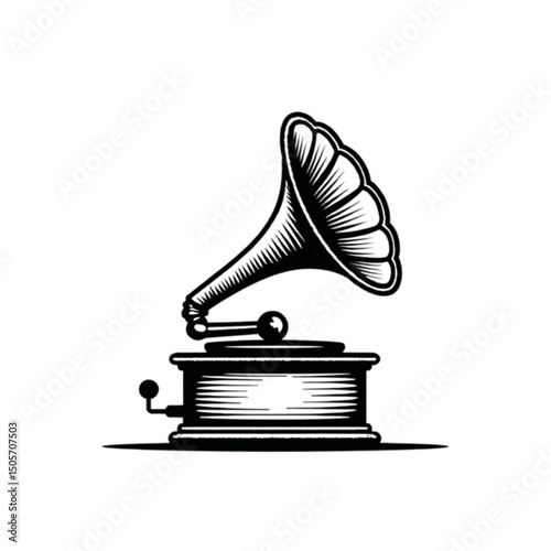 Vintage gramophone sketch in black and white