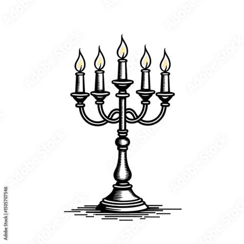 Vintage candlestick holder with five candles in black and white