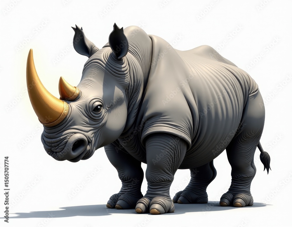 Fototapeta premium Majestic Rhino with Golden Horn - 3D Render