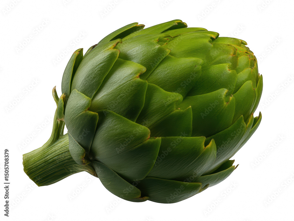 Obraz premium Fresh green artichoke isolated on a clean background captured in focus to highlight its unique shape and natural beauty Transparent background PNG