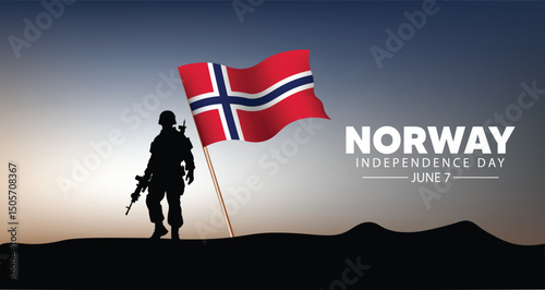 Norway Independence Day 7 June soldier with waving flag vector poster