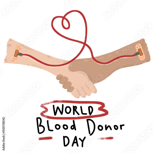 Cute world international give blood donor donate donation day text word volunteer save life campaign slogan symbol icon doodle kids illustration crayon watercolor medical aid vector design