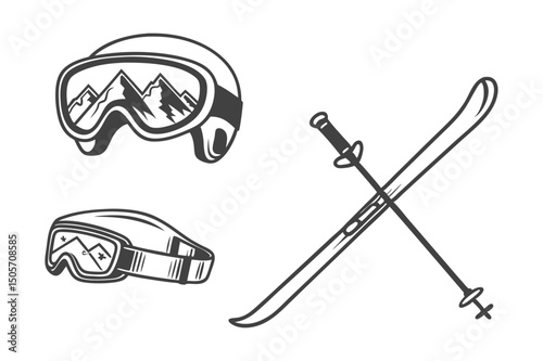 Hand-drawn vector illustration of a sword icon set, a symbol of metal equipment for art design