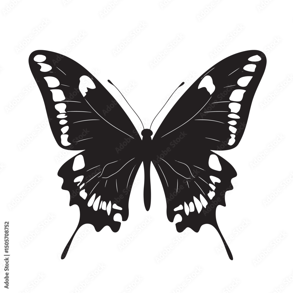 Fototapeta premium Elegant Butterfly Silhouette Icon Clipart Image Isolated on White Background Perfect for Design Projects