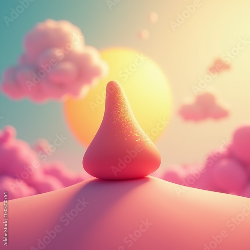 Abstract pink nose illuminated by golden sunlight minimalist illustration