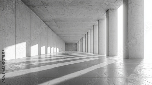Modern Minimalist Interior with Natural Light and Concrete Columns