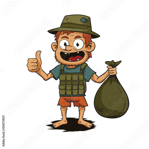 A cartoon of a homeless man with his belongings