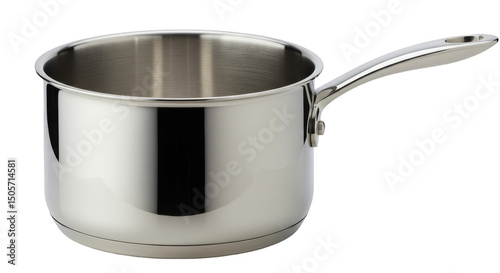 Isolated Stainless Steel Pot with a Handle Cooking Utensil on Transparent Background