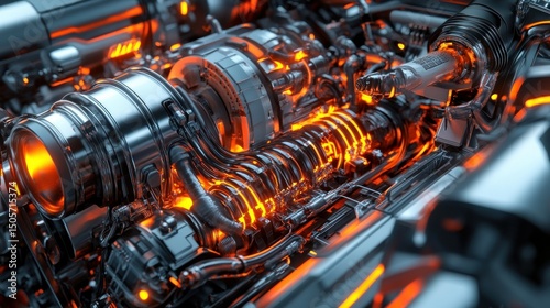 Futuristic machines with luminous energy and complex circuits powering large machines, background wallpaper AI generated image