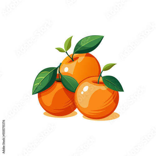 Fresh Oranges with Leaves, Trio of Citrus Fruits, Ripe Orange Illustration