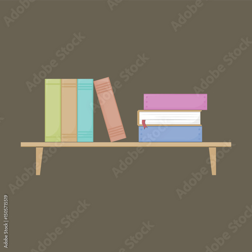 some books with different cover colors on the shelf. library. hobby. education theme. business theme. vector illustration