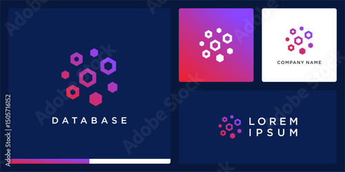 Database logo global tech with hexagon